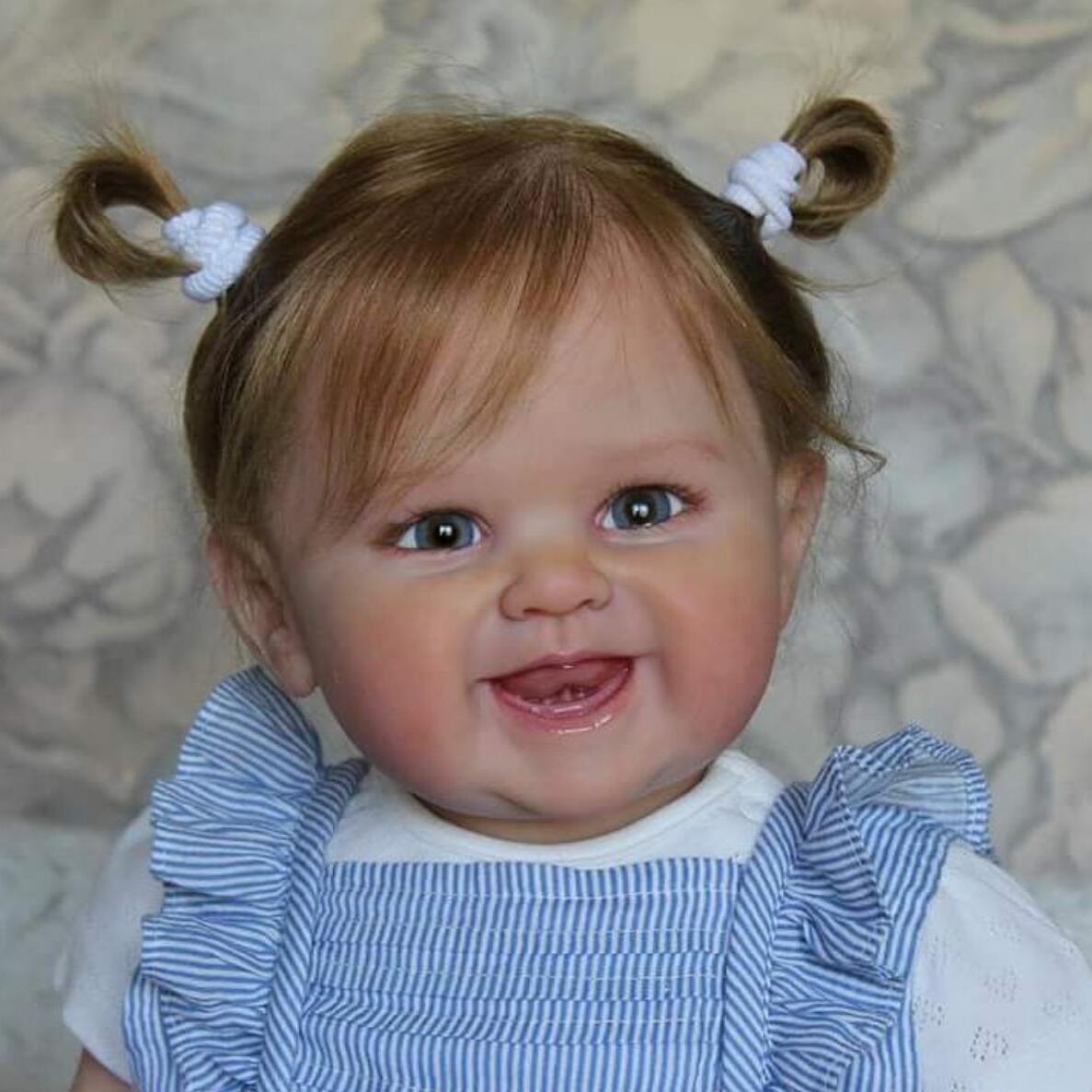 

BZDOLL 55cm 22 Inch 3D-paint Skin Visible Veins Reborn Baby Doll Girl Smiling Soft Vinyl Princess Toddler cloth body doll