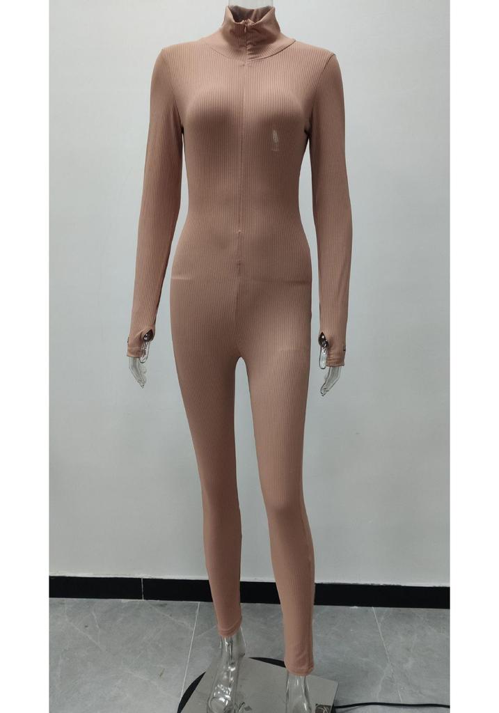 Damen Hochgeschlossener Bestickter Fitness-Jumpsuit - Stretch, Schlankmachend, Reißverschluss Design 2026