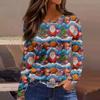 Women's Fashion Casual Slit Hem Round Neck Long Sleeve Loose  Printed T-Shirt Ladies Top