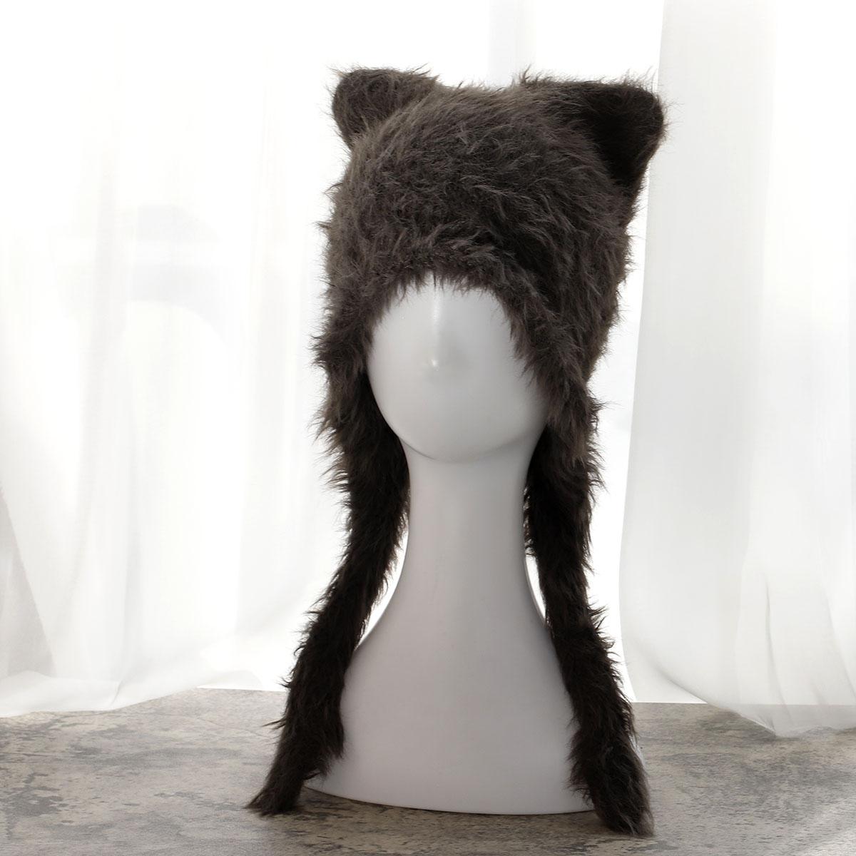 

2024 новая пушистая шапка Beanie Spicy Girl, милая шапка с кошачьими ушками, зимняя утолщенная теплая шапка-бомбер, лыжная шапка из искусственного меха, вязаная шапка в стиле ретро 56-58cm коричневый