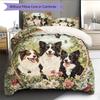 Border Collie and Grassland Pattern Bedding Home Decoration Birthday Gift (1 * Duvet Cover + 2 * Pillowcase, Without Core)