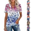 Women V Neck Short Sleeve Casual Loose Fit T Shirt with Star Print Gradient Pattern Comfortable Soft Fabric Top