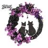 Halloween Store Decoration Lights Floral Garland with String Lights Black Cat Silhouette Door Wreath Wreath for Front Indoor Outdoor Wall