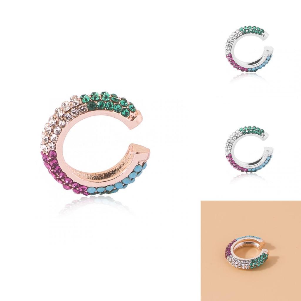 Fashionable European Style Rhinestone Ear Clips Colorful Alloy Ear Jewelry