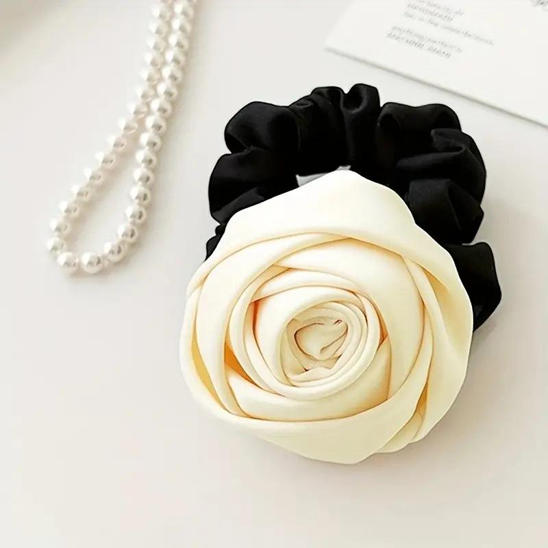 French Stain Rose Flower Elastic Hairbands Women Girls Hair Ropes Ties Flower Hair Scrunchies Ponytail Holder Hair Accessories