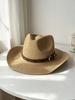Womens Straw Cowboy Hat With Wide Brim UV Protection Beach Sun Hat Leather Band