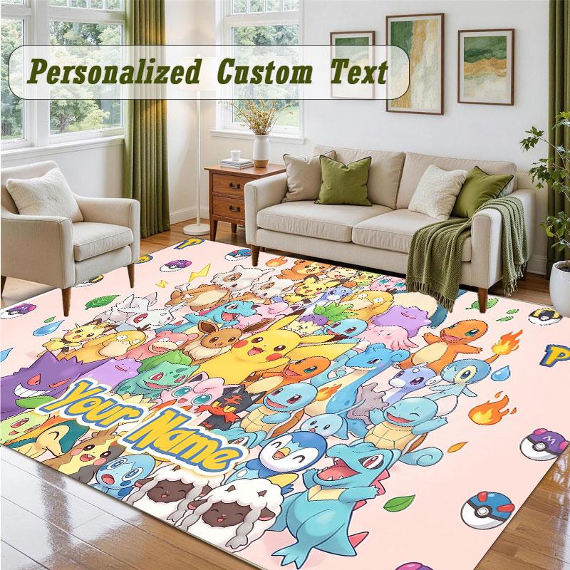 Crystal Velvet Square Rug Custom NamePokémon Pattern Non Slip Home Floor Decor Rug