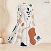Women Plus Size Square Neck Long Sleeve Printed Tie Waist A Line Flared Dress