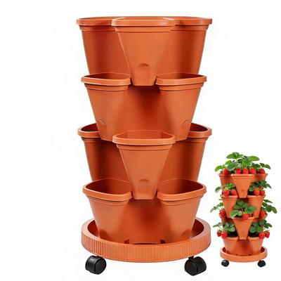 4-stufiger Erdbeerturm Stapelbarer Pflanzturm Mit Rädern Vertikale Drainage Platzsparende Vertikale Pflanzschale Für Erdbeeren