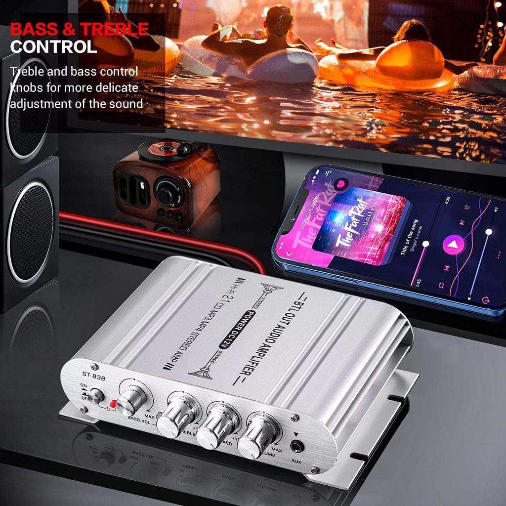 ZPZGOG Compact Audio 20W 20W 40W Subwoofer Power Digital High Heat Dissipation Aluminum Body 2.1ch Amplifier, + + Output, Compatible, Hi-Fi Stereo,