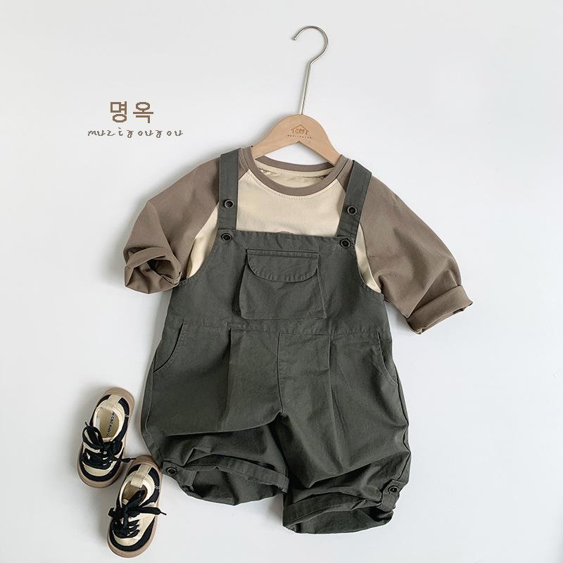 Solid Color Casual Versatile Korean Style Unisex Kids Suspender Long Pants