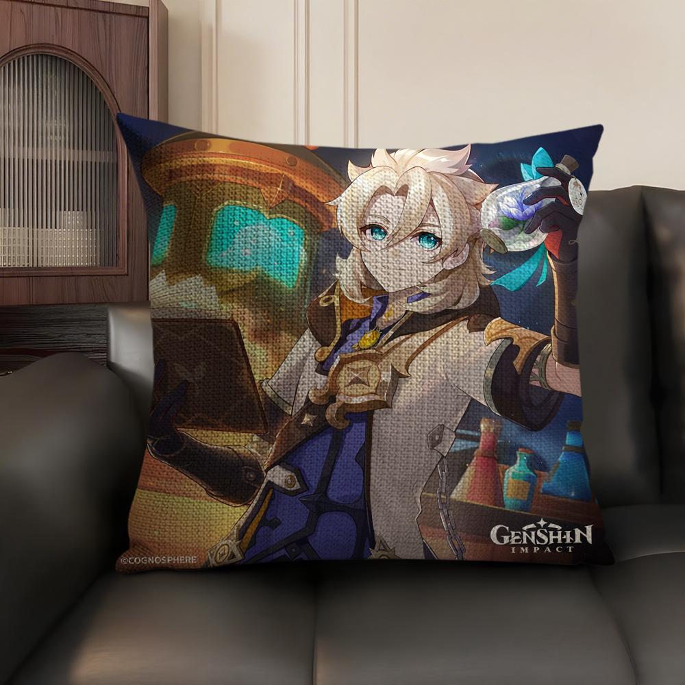 Albedo Cute Genshin Impact Cushion Cover Natural Linen Organic Fabric DoubleSided Printing Sofa Home Decor Gift Pillow Case