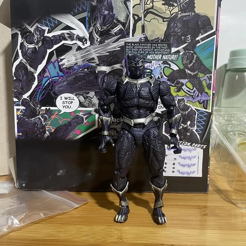 Amazing Yamaguchi Black Panther Action Figure Collection Model 15cm Kaiyodo Revoltech #030 Marvel T Challa Movable Figurine Toys