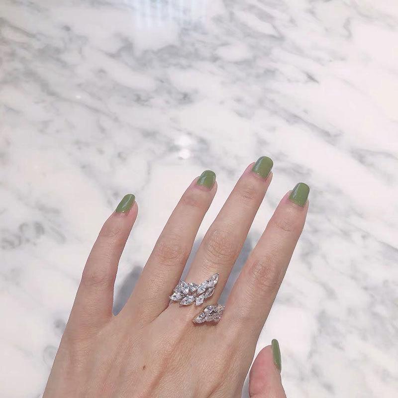 Niche Summer Versatile Marquise Zirconia Wing Ring Influenced by Internet Celebrity Styles Adjustable Open Size