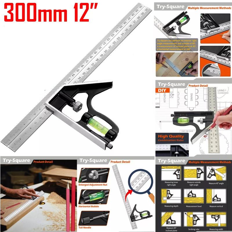 Régua Nível de Ângulo Ajustável de Aço Inoxidável Ferramenta de Medição Para Projetos de Precisão 300mm