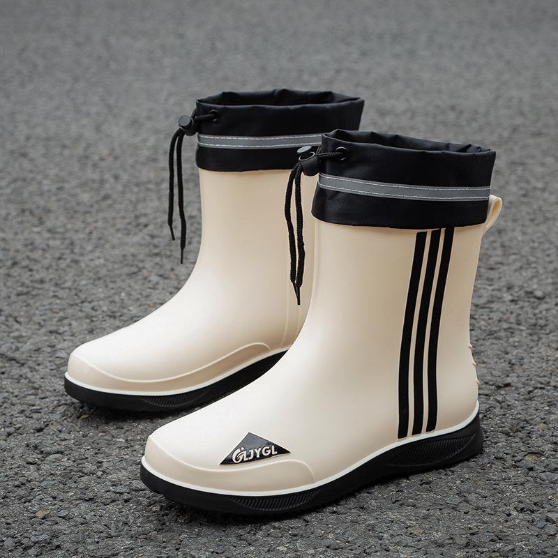 Men Mid-calf Rain Boots Slip-On Waterproof Rubber Rain Shoes Work Mud Boots Durable Non-Slip Boots for Farming Gardening Fishing