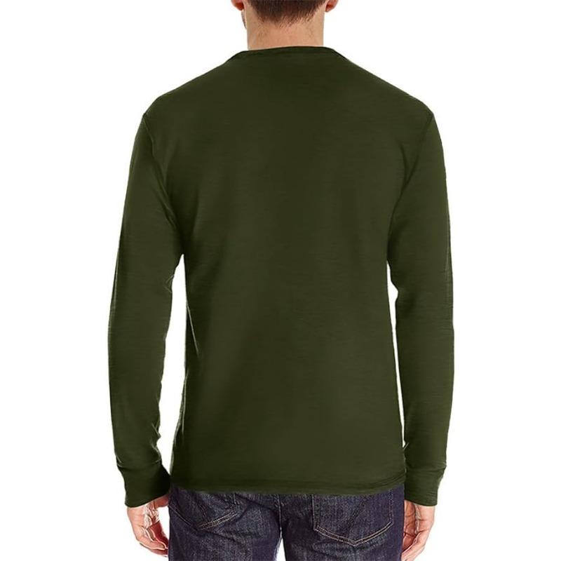 Fashionable Men's Henley Shirt Long Sleeve Button-up T-shirt with Pocket Digital Print Solid Pattern