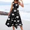 Women's Casual Fashion Round Neck Sleeveless Floral Print Irregular Hem Midi Dress