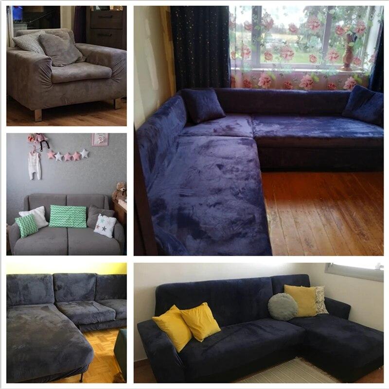 Thickened Plush Sofa Cover For Living Room Solid Color Elastic Sofa Slipcovers Tight Wrap All Inclusive Non Slip Sofa Towel