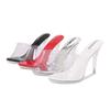 Transparent Crystal Heel High Heel Sandals Fairy Wind Fine Heel Fish Mouth Cool Slippers European and American Summer New Model Catwalk Sexy