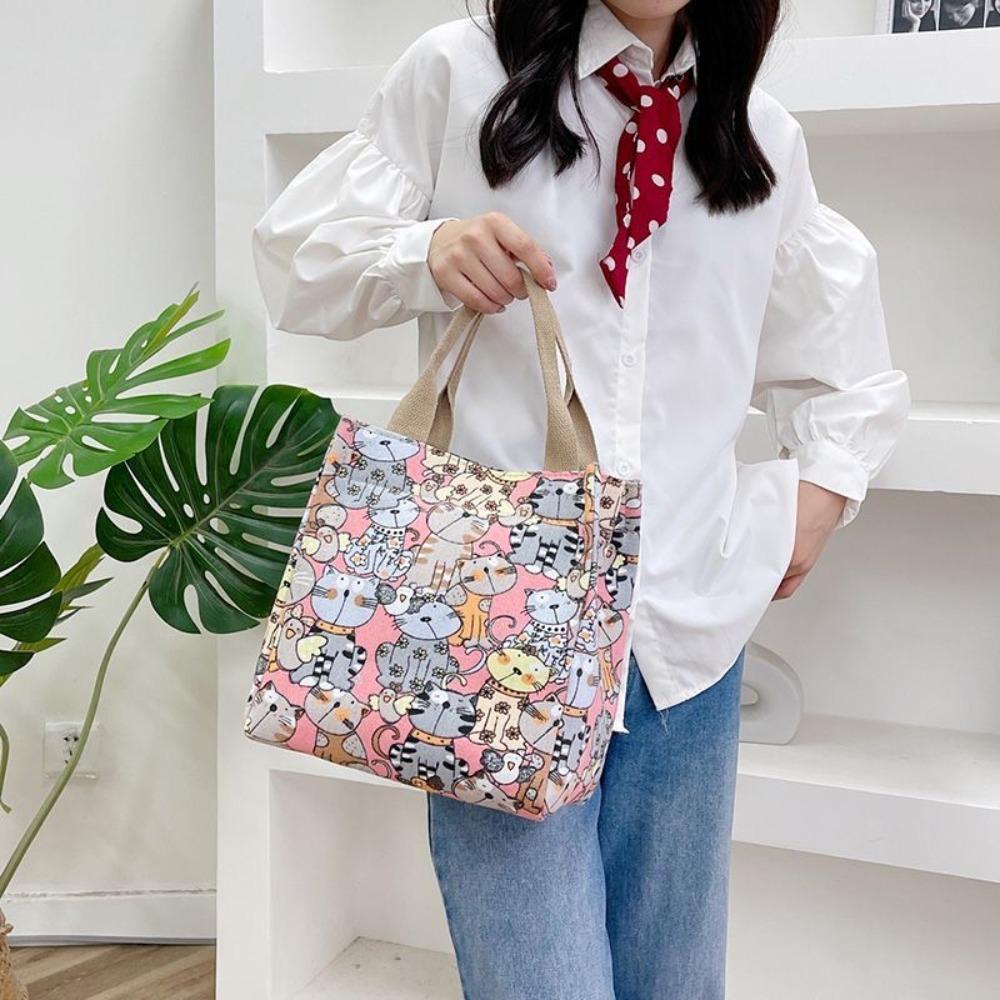 Canvas Lunch Bag Cute Printing Portable Canvas Bag Colorful Picnic Bag