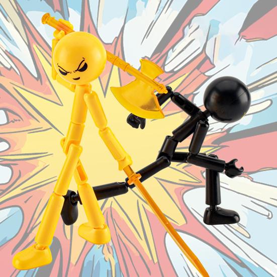 3/6Pcs Posable Stickman Action Figure with Handheld Items Movable Joints Stickman Fidget Toy Desktop Decoration Gift for Collectors