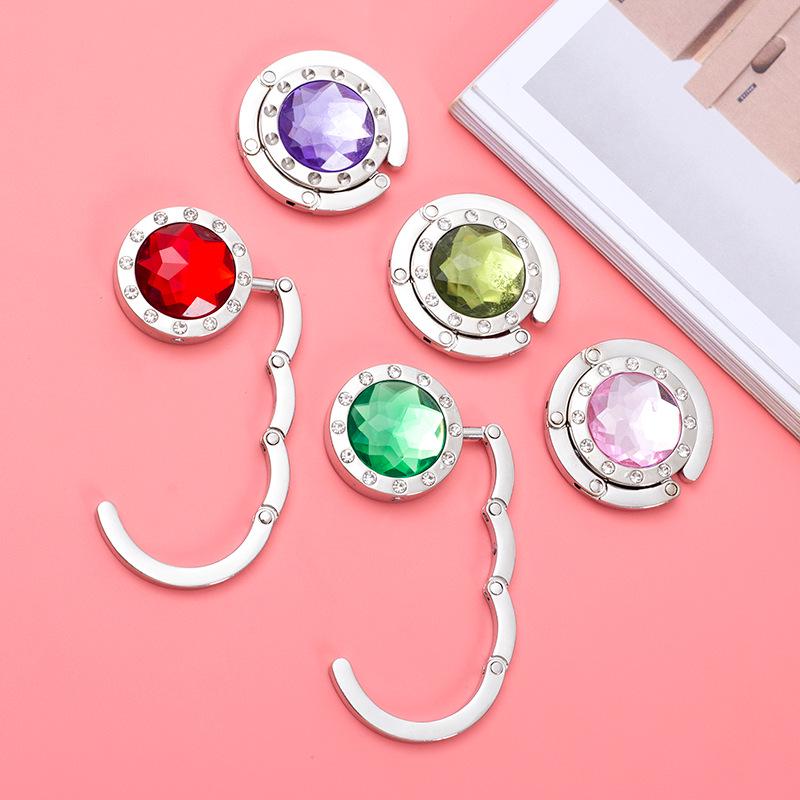 Round 12-Side Diamond Handbag Hook - Multi-Color Metal Hanger