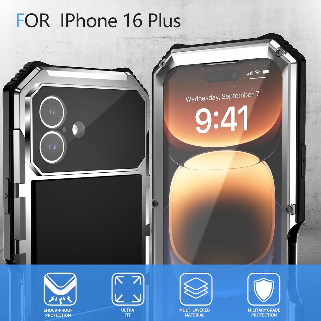 3 Layers Heavy Duty Protection Metal Case for IPhone 18 17 Air 16e 17e 15 Pro Max 16 Plus Camera Screen Protect Military Bumper