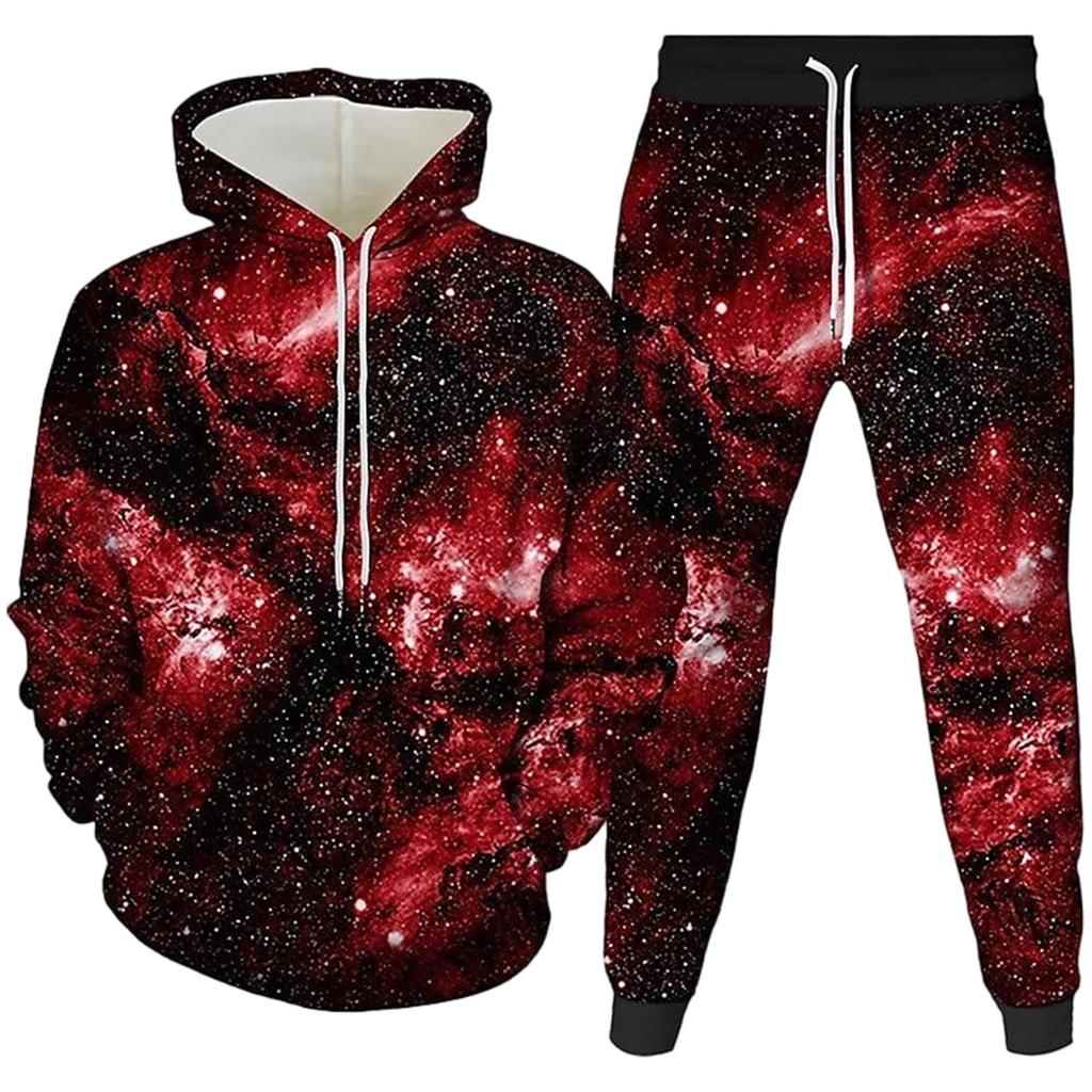 Men's 3D Star Print Two Piece Hoodie Set, Trendy Casual Outfit for Everyday Wear