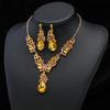 Women Necklace Earrings Rhinestone Luxury Hollow Symmetric Retro Set Out Anti-allergy Hanging Earrings Bridal Wedding