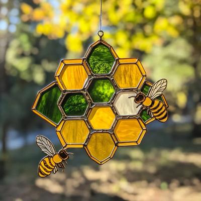 Bee Honeycomb Sun Catcher Acrylic Window Hanging Decoration Wall Art Bee On Honeycomb Suncatcher Gift for Mom Women Bee Lover