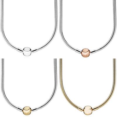 Collar de cadena de serpiente lisa con cierre de bola de langosta Original Moments para dije de cuentas de plata de ley 925, joyería DIY de Europa