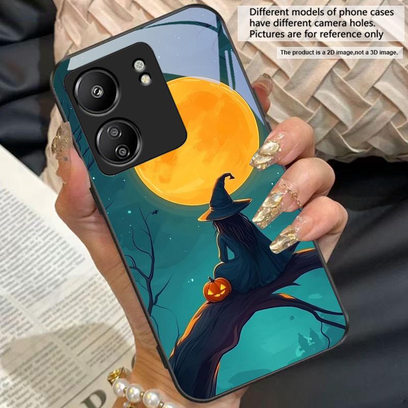 Witch Pumpkin Lantern For Redmi Note 7 8 9 8T 10 11 12 12S 13 14 Pro Plus 5G 13C 12 14C 5 3 4G Black Tempered Glass Phone Case