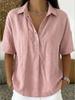2026 Summer Women's Loose Lapel Short Sleeve Solid Color Plus Size Shirt