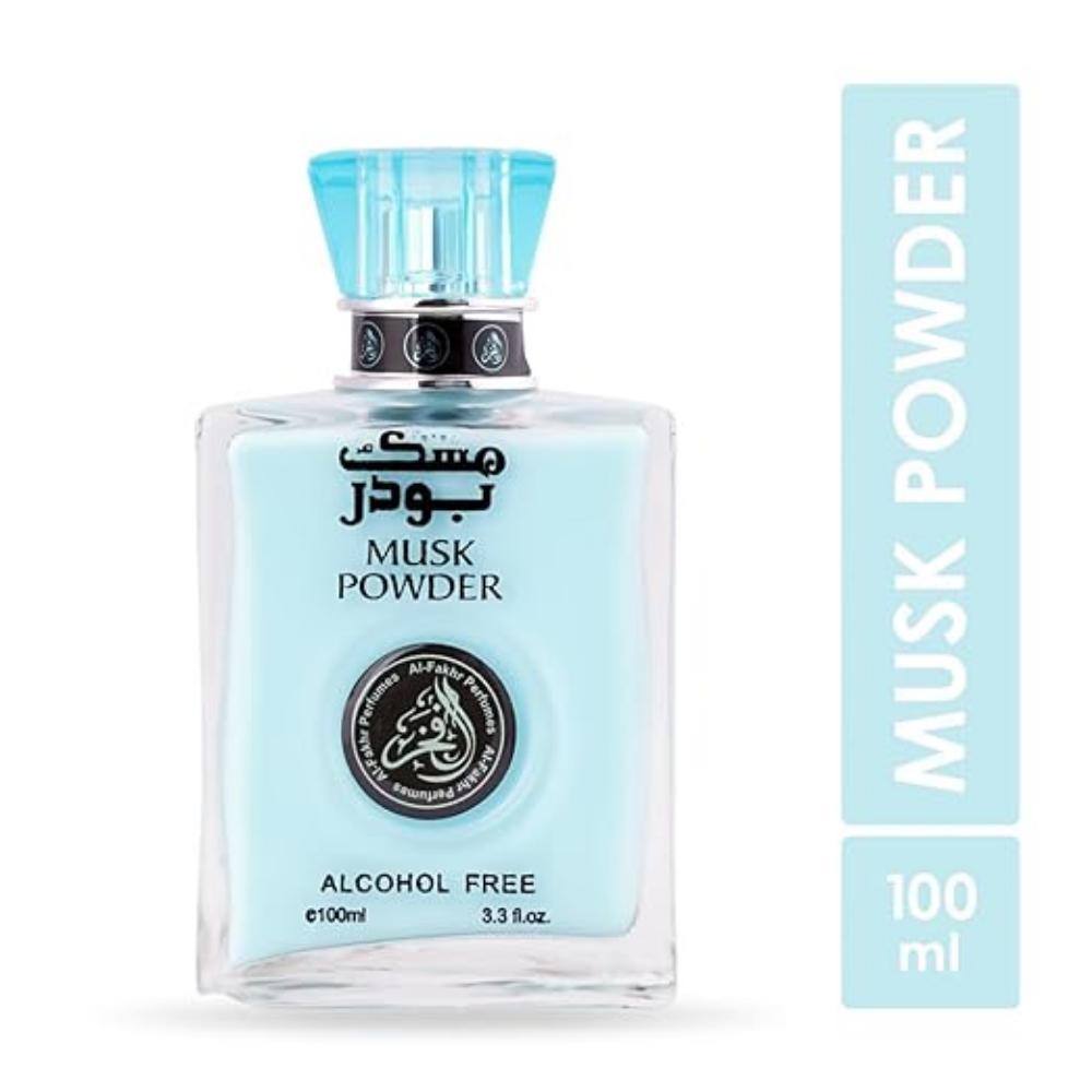 Al-Fakhr Alcohol Free Musk Powder Premium Scent, Aromatic, Fresh Spicy & Woody, Soothing Fragrance, Long Lasting Perfume Spray For Men, 100ml