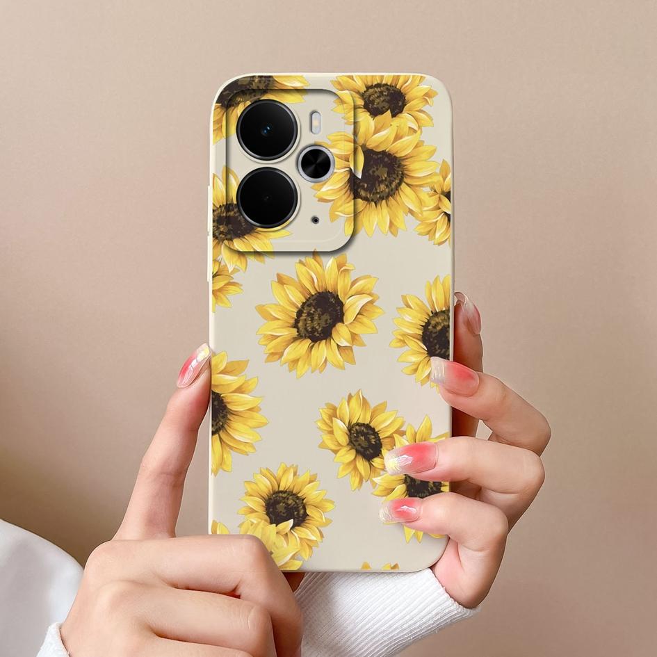 Für Oppo A5 Pro Realme P3 Narzo 60 30 10 C75x 14X 14 14T Schöne Sonnenblumen Gänseblümchen Handyhüllen Quadratisches Flüssigsilikon Stoßfestes Gehäuse Für Oppo Capa