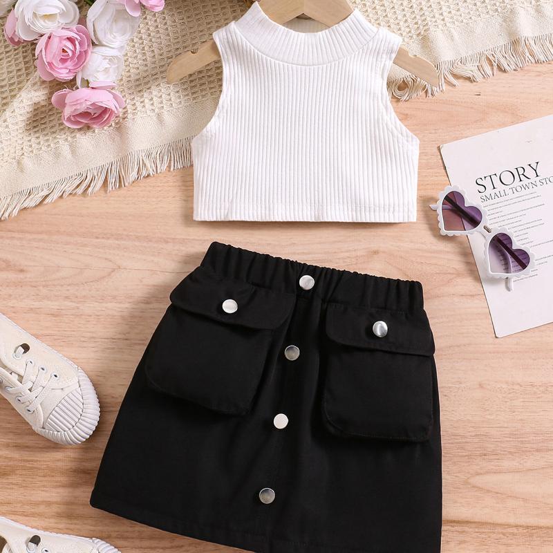 

Комплект одежды для девочек: Летний детский повседневный однотонный свитер и юбка из двух предметов 90cm белый