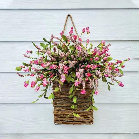 Cesto Appendiporta Ghirlanda Primavera Estate Fiori Artificiali in Cesto di Vimini per Porta d'Ingresso Rustico Cesto Appendibile in Rattan Ghirlanda per Casa Portico Ingresso