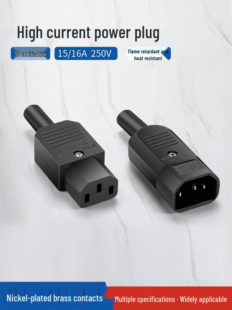 Large Black DIY Power Cord, C13 Male-Female AC Plug Connector