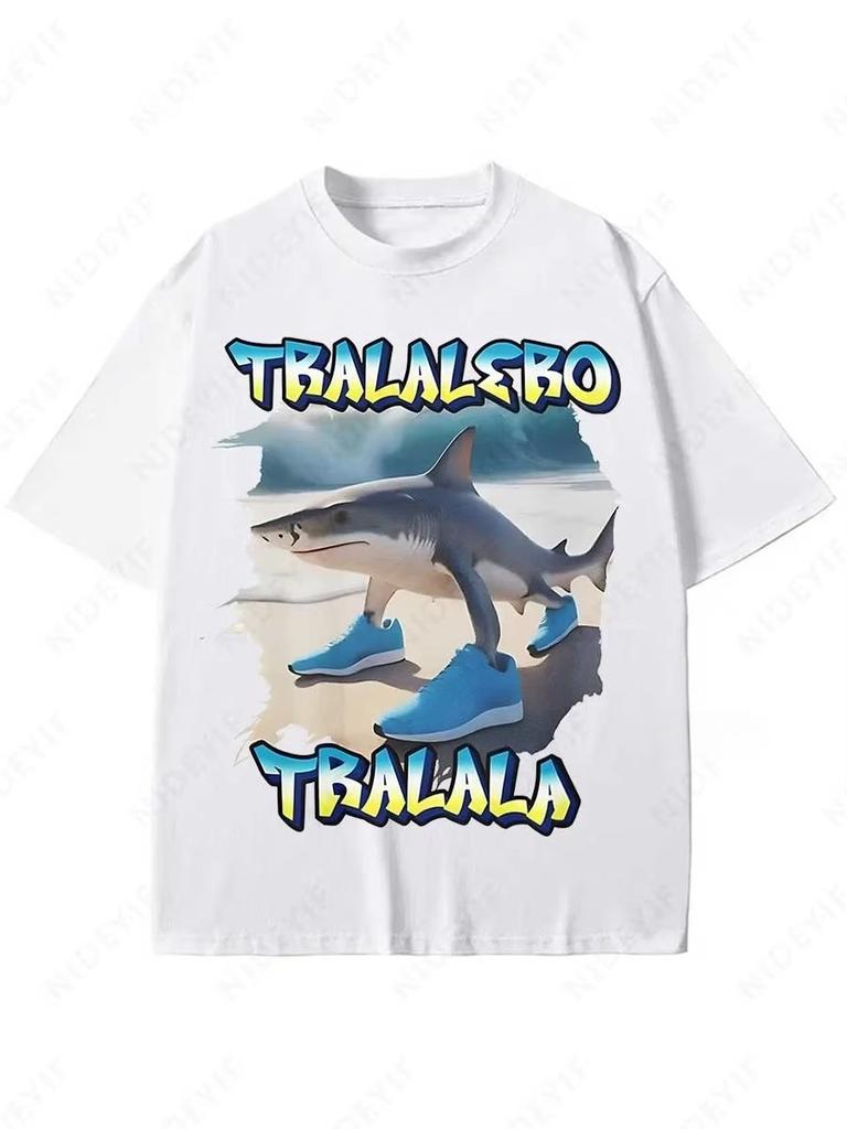 Summer Fun Shark Pattern Printed Tshirt For Unisex And Unisex Fashion Gothic Retro Tshirt Casual Pure Cotton Tshirt
