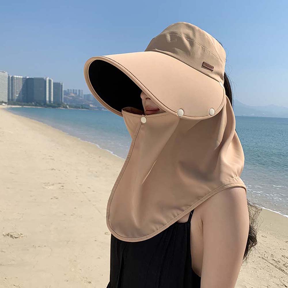 Wide-Brimmed Anti-UV Visor Cap Solid Color Neck Protection Hat Mask Picking Tea Hat  Summer