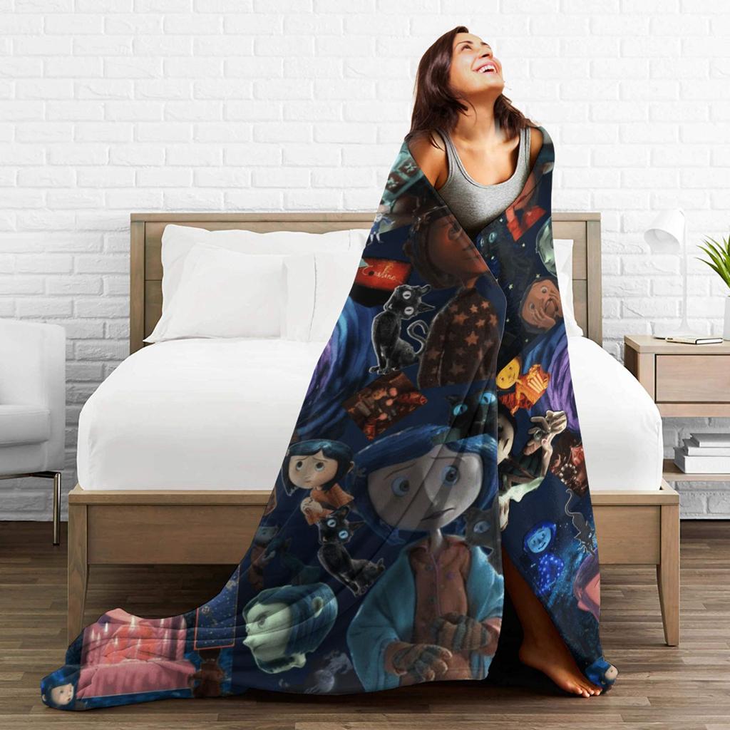 Cozy Blanket Travel Car Horror Cartoon C-Coraline Bedding Throws Novelty  Bedspread For Living Room