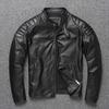 The new Khaki cowhide pattern is very good, leather jacket, men's stand-up collar lapel locomotive clothing, middle-aged and young men's leather jacke