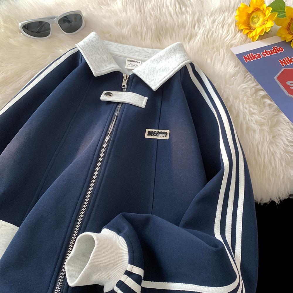 

Мужская ретро бейсбольная куртка с трехполосным пэчворком - Модная весенне-осенняя верхняя одежда 3XL темно-синий