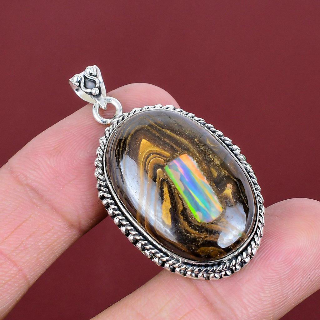 Ethopian Opal In Boulder Opal Pendant Gemstone Handmade Pendant 925 Sterling Silver Pendant Unique Jewelry Gifts for Mom Statement Pendant