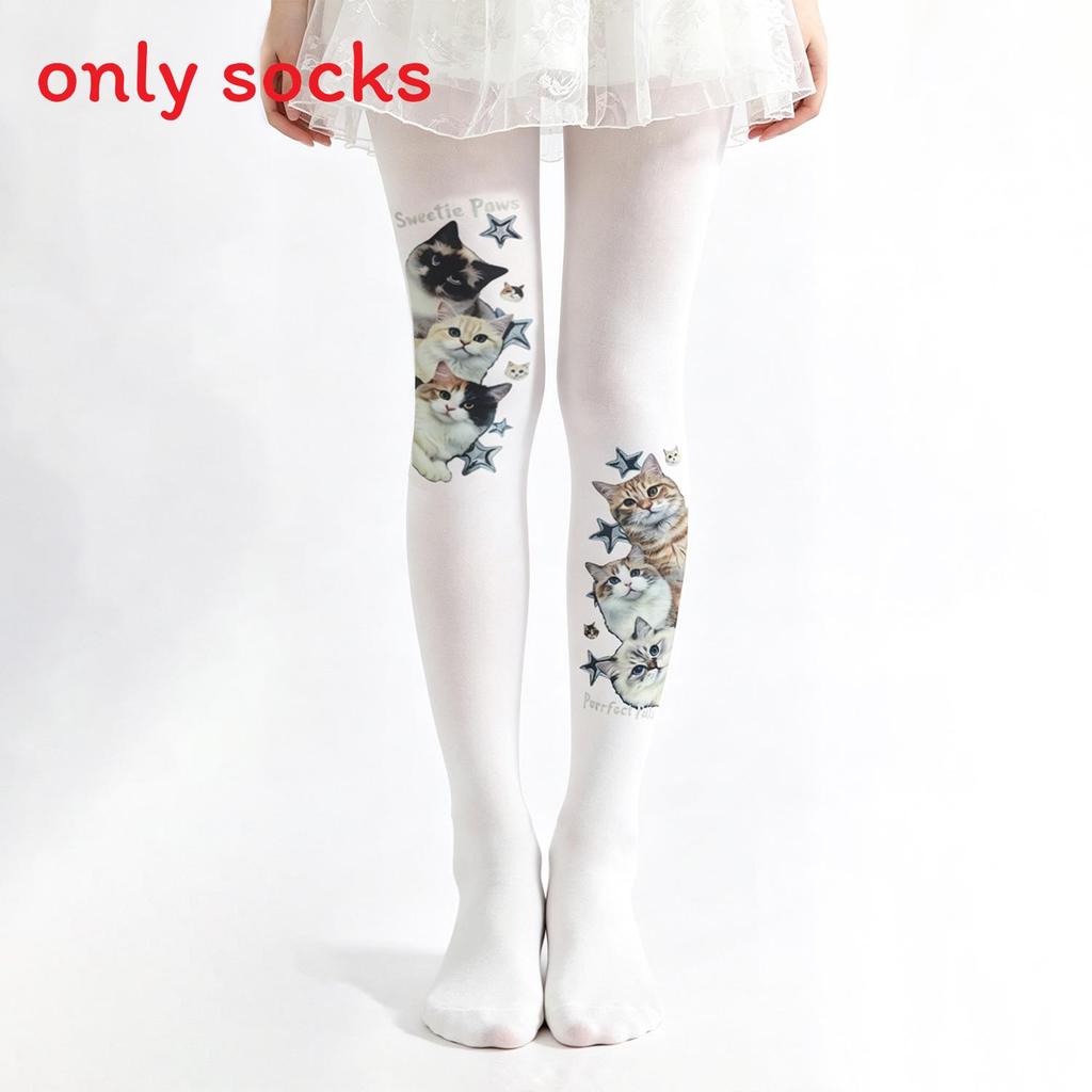 Cat Print Velvet Tights With Hip Lifting And Slimming For Casual Women