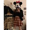Autumn 2025 Women's High Waist Plaid Wool A-line Skirt with Belt