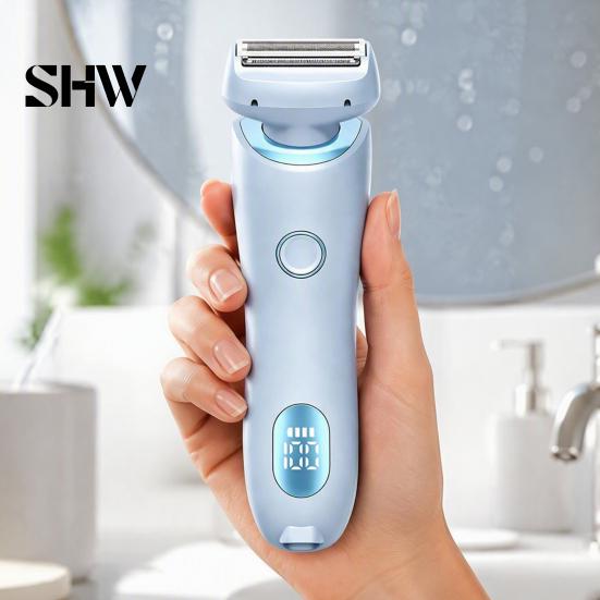 Bikini Trimmer Razor Women Electric Shaver with 2 Heads, LED Display Display, Hair Removal Epilator for Face Eyebrow Body Underarms Legs Shaving