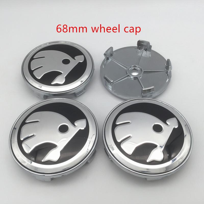 LOLL4 4pcs For Skoda black/green 56mm 60mm 65mm 68mm Car emblem Wheel hub Center Cap Badge covers sticker Decals Styling accessories