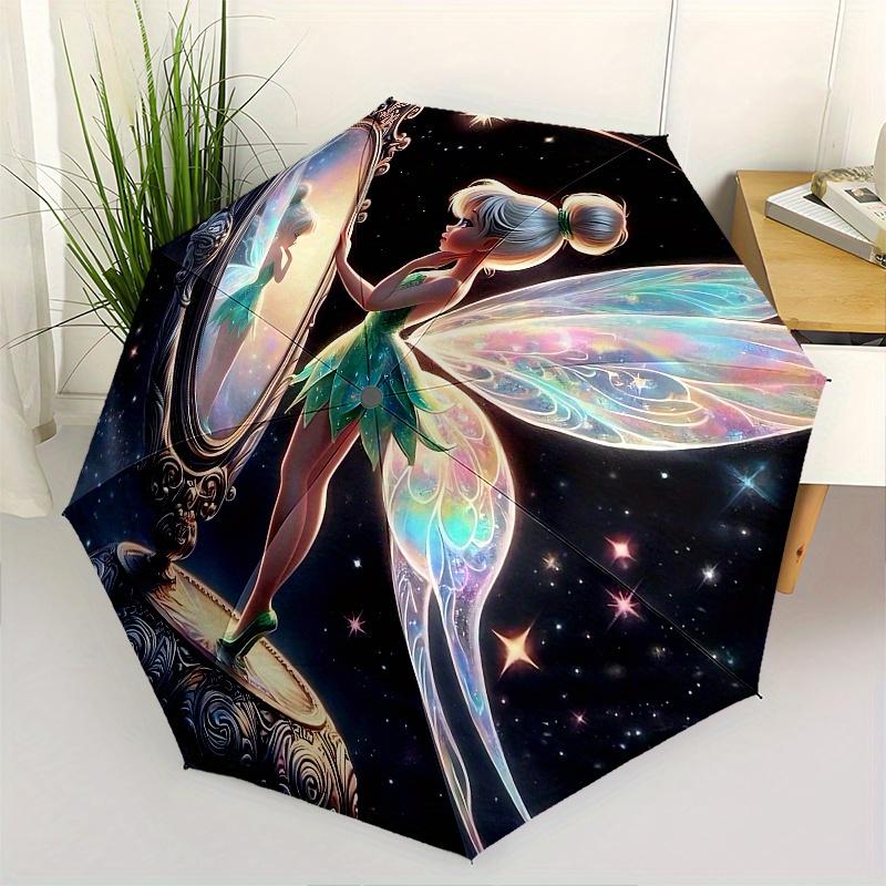 

Disney Tinker Bell Reflection Automatic Open/Close Umbrella - Cute Umbrella with Cute Design, Portable 3-Fold Compact Umbrella for Men & Wom